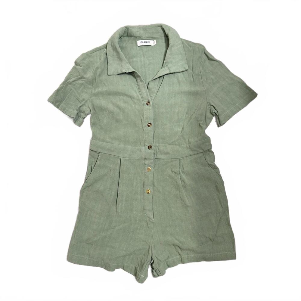 4th & Reckless Sage Green Button Up Beach Romper- Size Large - Picture 2 of 9